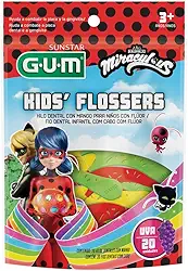 GUM Flosser Miraculous Fio Dental Infantil Com Haste Sabor Uva, Sortidas