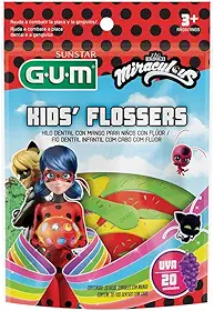 GUM Flosser Miraculous Fio Dental Infantil Com Haste Sabor Uva, Sortidas