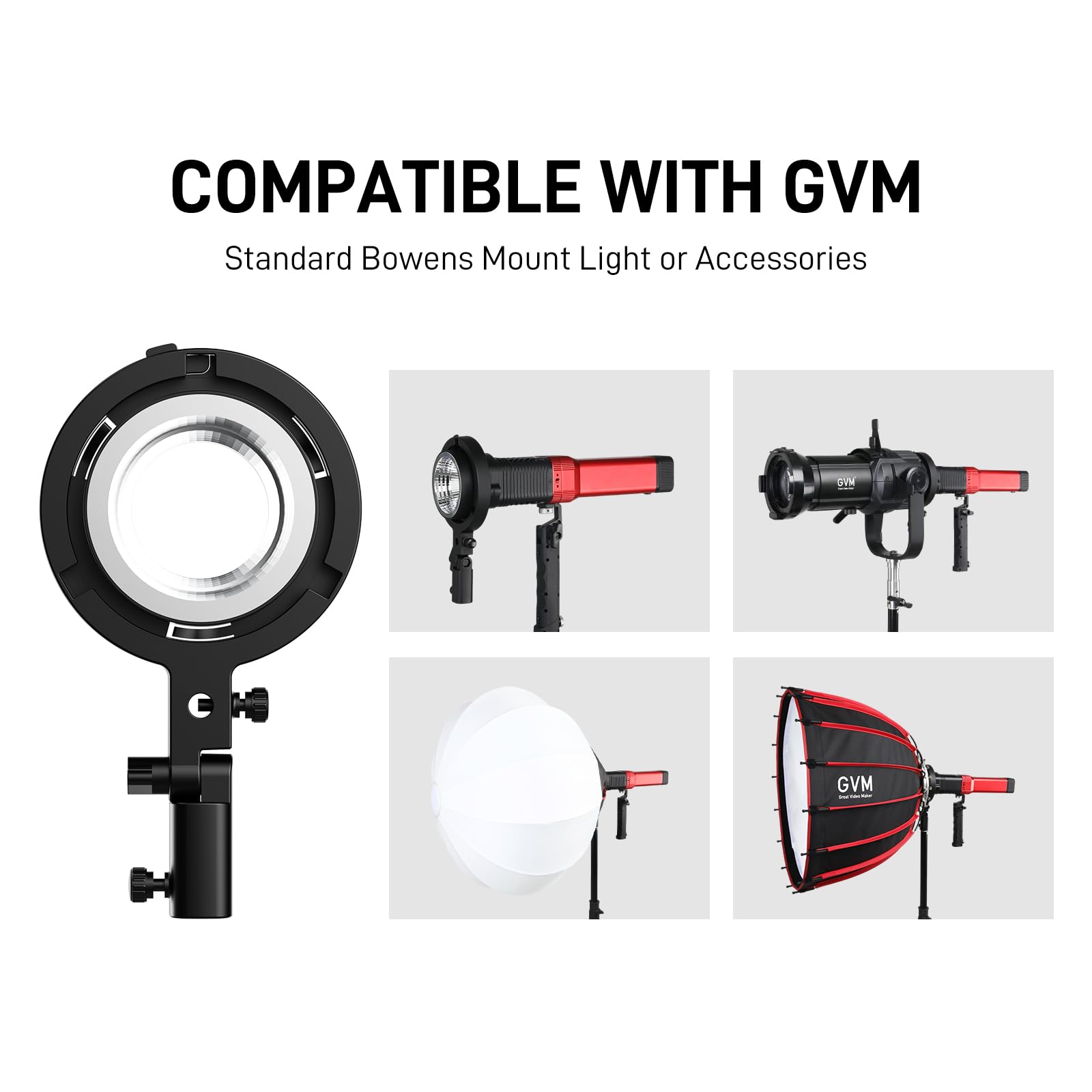 GVM Bowens Mount Adapter for PD60B PD60C PL60B PL60C, Updated Version Different Angles of Holder for Any Bowens Mount Accessories, Such as Softbox, Barndoor, Fresnel Lens