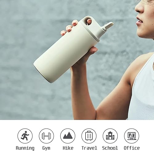 Miniatura 8 de Botella de agua aislada con tapa con pajilla, acero inoxidable 188 de 18 onzas, a prueba de fugas, doble pared aislada, antidesgaste, antisudor,