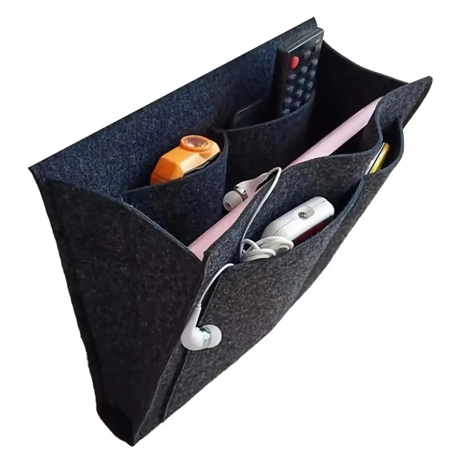 LSYHHXC Bedside Organiser Felt Bedside Storage Organizer Phone Book Magazine Holder Pockets Hanging Storage Bag Tissue Box For Bed Sofa Side Pou(Dark grey)