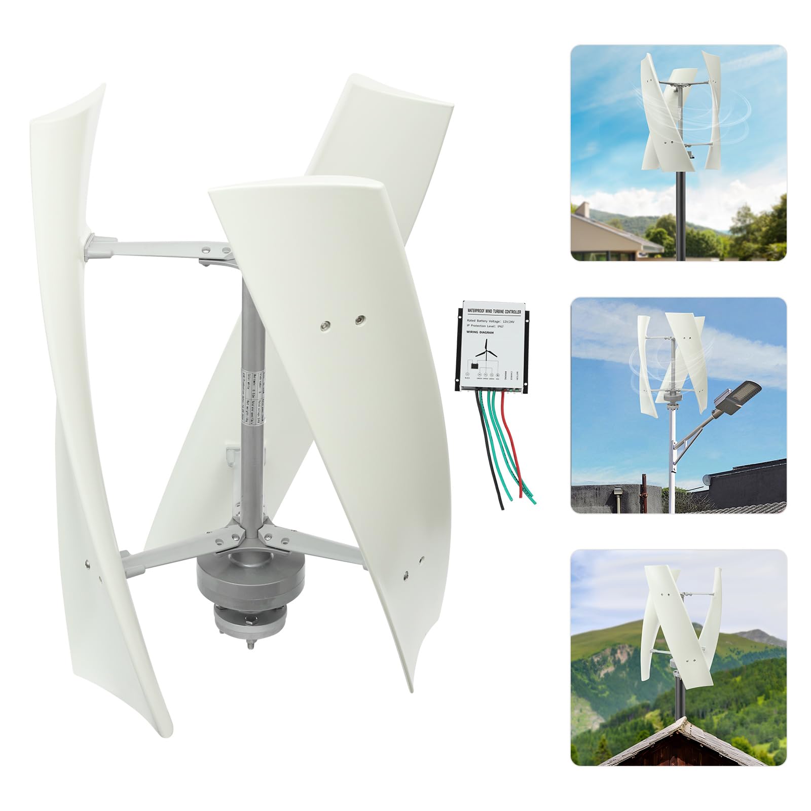 Vertikaler Windturbinen-Generator Windgenerator Windkraftanlagen Windkraftanlage 100W für Erneuerbare Energie 12V/24V Kleinwindkraftanlage für Offgrid Stromversorgung (12, Volt)