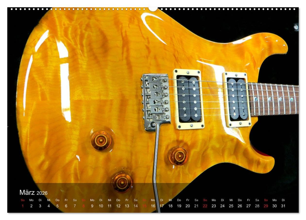 SAITENSPIELE (hochwertiger Premium Wandkalender 2026 DIN A2 quer), Kunstdruck in Hochglanz: Elektrische Gitarren präsentieren sich aus unterschiedlichen Blickwinkeln. (CALVENDO Kunst)