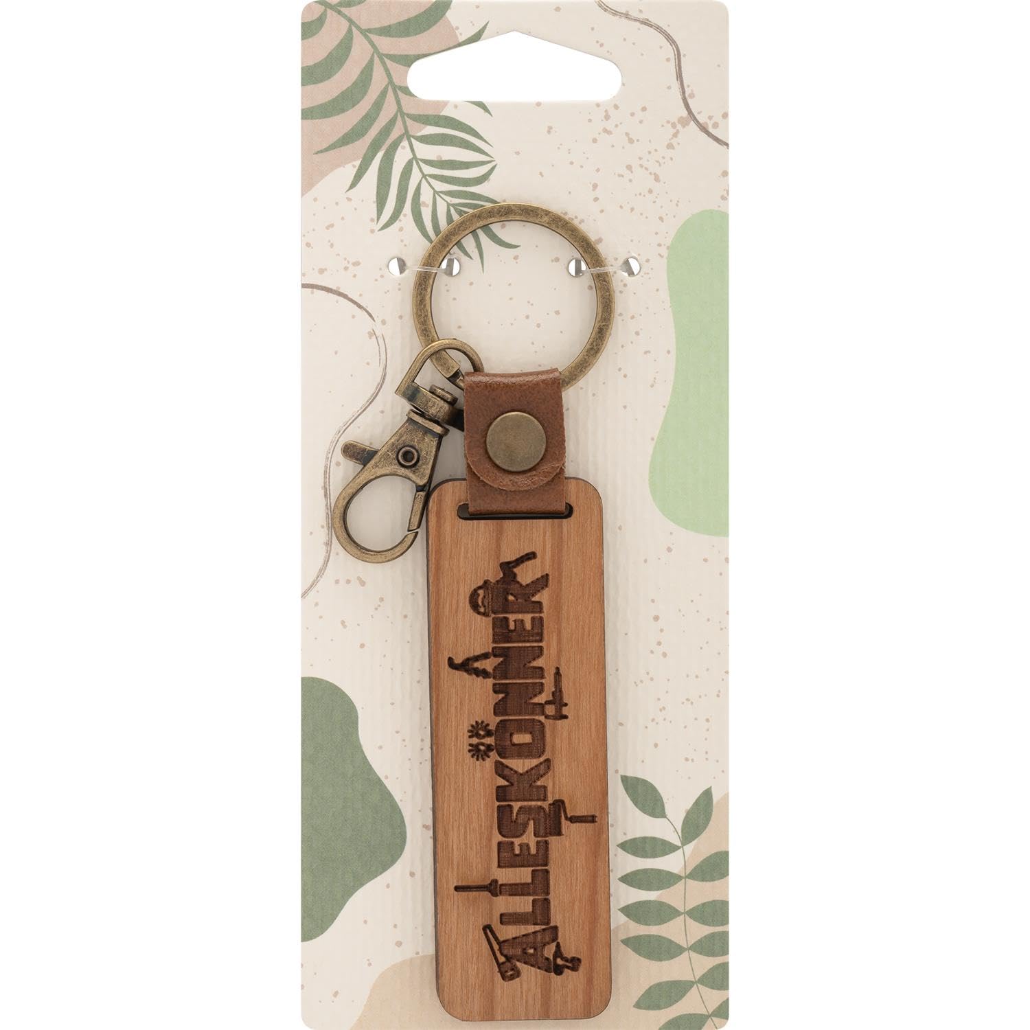 GRUSS & CO 48329 Wooden Key Ring with Alleskönner Engraving Cherry Wood with Carabiner, Brown, Länge 15 cm - Image 4