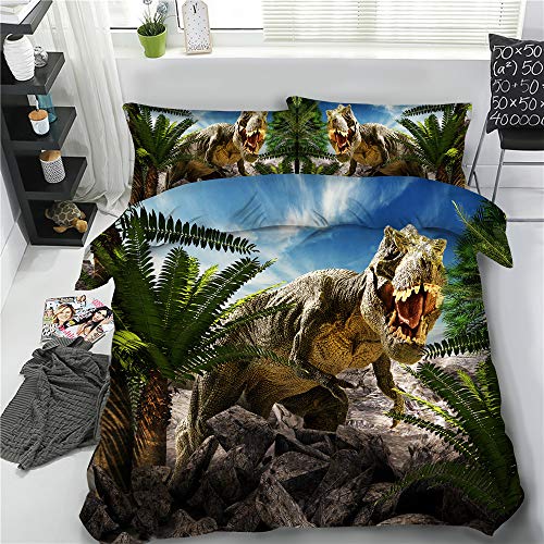 3Pcs Bed Set Kids Adults Twin Full Queen King Size Jurassic Dinosaur Bedding With 1 Duvet Cover 2 Shams (Jf567, Twin 3Pcs) #TOP1