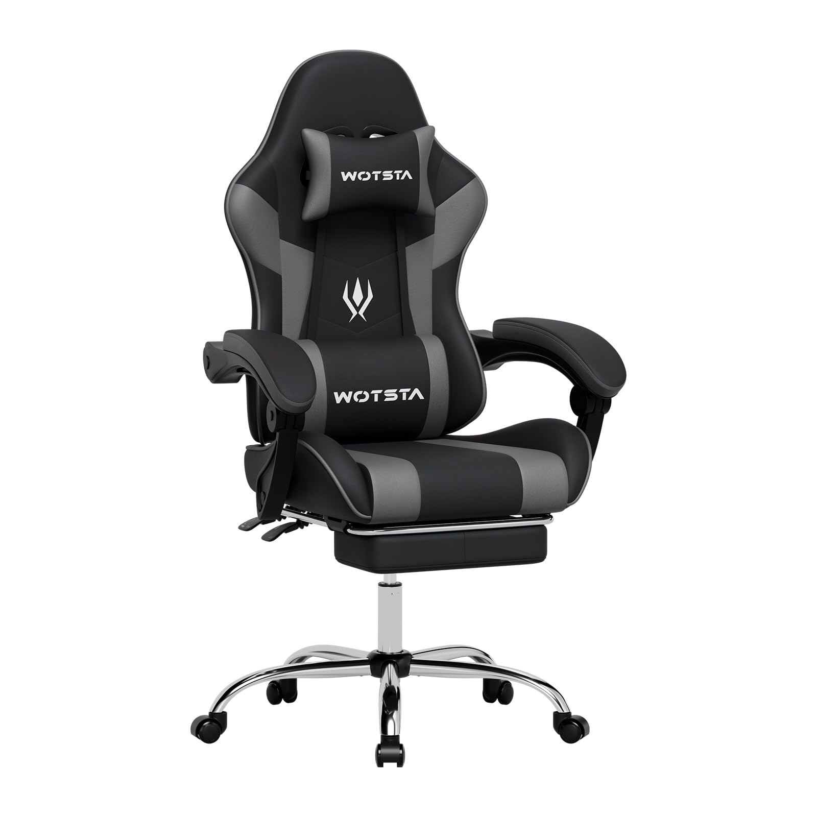 Chaise Gaming, Ergonomique Fauteil Bureau, Hauteur Réglable, Siege Gaming avec Repose-Pieds TÉlescopique, Chaise Bureau avec Support Lombaire, Dossier Inclinable à 135° Noir et Gris
