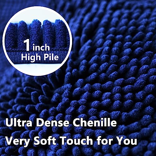 Image of Bathroom Rugs Chenille 3-Piece Extra Soft and Absorbent Shag Bathroom Rugs, Machine Wash Mat, Strong PVC Non-Slip Underside, Plush Carpet Mats (Navy Blue)