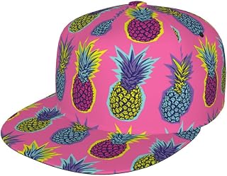 Unisex Snapback Hats Adjustable Bright Colored Tropical Pineapple Flat Brim Trucker Hat Baseball Cap