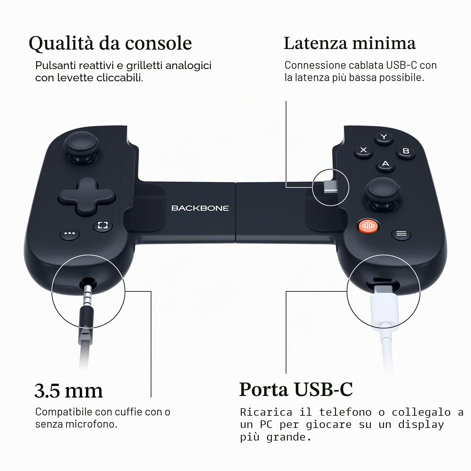 BACKBONE One Mobile Gaming Controller per Android e iPhone 15 Series (USB-C) - Trasforma Il Tuo Telefono in Una Console di Gioco - Gioca con Playstation, Xbox, Roblox, Call of Duty, Minecraft e Altro