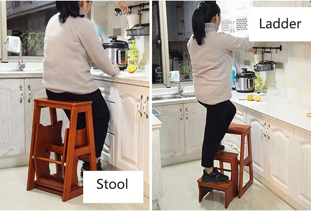 Folding Step Stool 3 Steps Ladder for Adults & Kids Indoor Stepladder for Kitchen Wooden Ladders Foot Stools Portable Shoe Bench/Flower Rack
