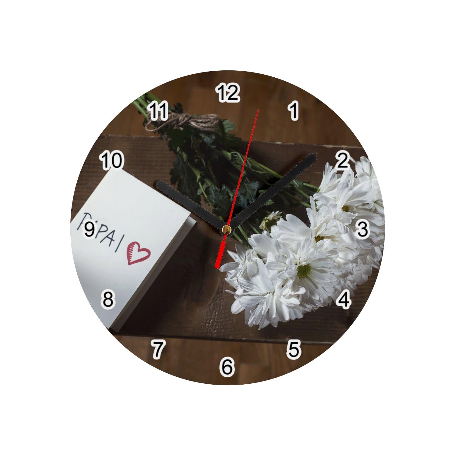 Horloge murale en verre blanc motif bouquet de fleurs