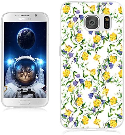 ChiChiC S7 Case,Galaxy S7 Case,360 Full Protective Anti Scratch Slim Flexible Soft TPU Gel Rubber Clear Cases Cover with Design for Samsung Galaxy S7,Yellow Purple Flower on White
