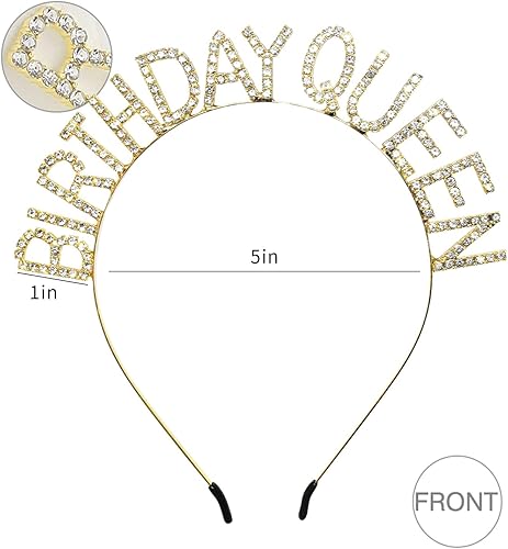 Miniatura 5 de Juego de 2 bandas y tiara de diamantes de imitación de "Birthday Queen", banda de cumpleaños morada y tiara para decoración de cumpleaños, banda de