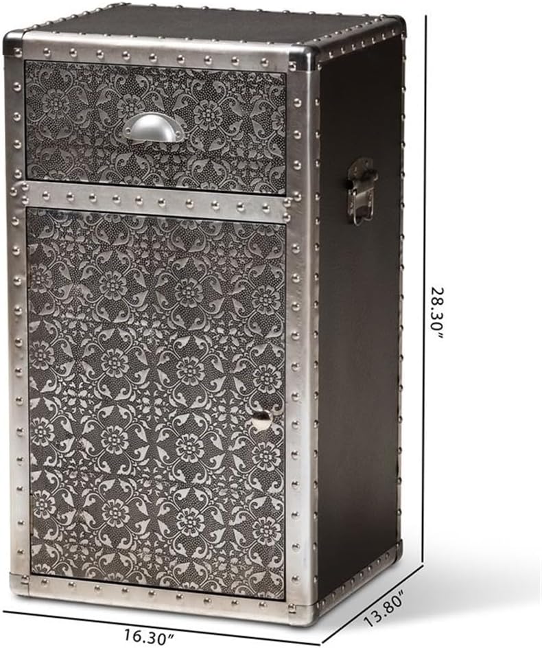 Baxton Studio Cosette Vintage Industrial Silver Metal Floral Accent Cabinet
