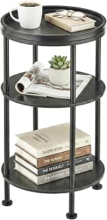 Small Round Side Table with Tray Top, 11.8" Narrow End Table, Black | 3-Tier Small Round End Table for Living Room & Bedroom, Modern Nightstand with Storage Shelf, Accent Table for Small Spaces