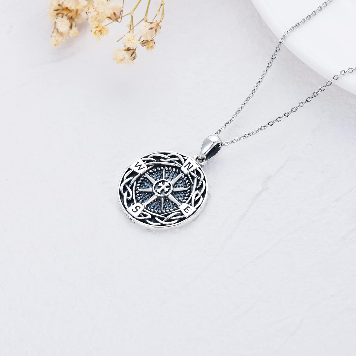 Compass Necklace Sterling Silver Celtic Knot Travel Pendant Necklace Inspirational Graduation Jewelry Gifts for Women Men