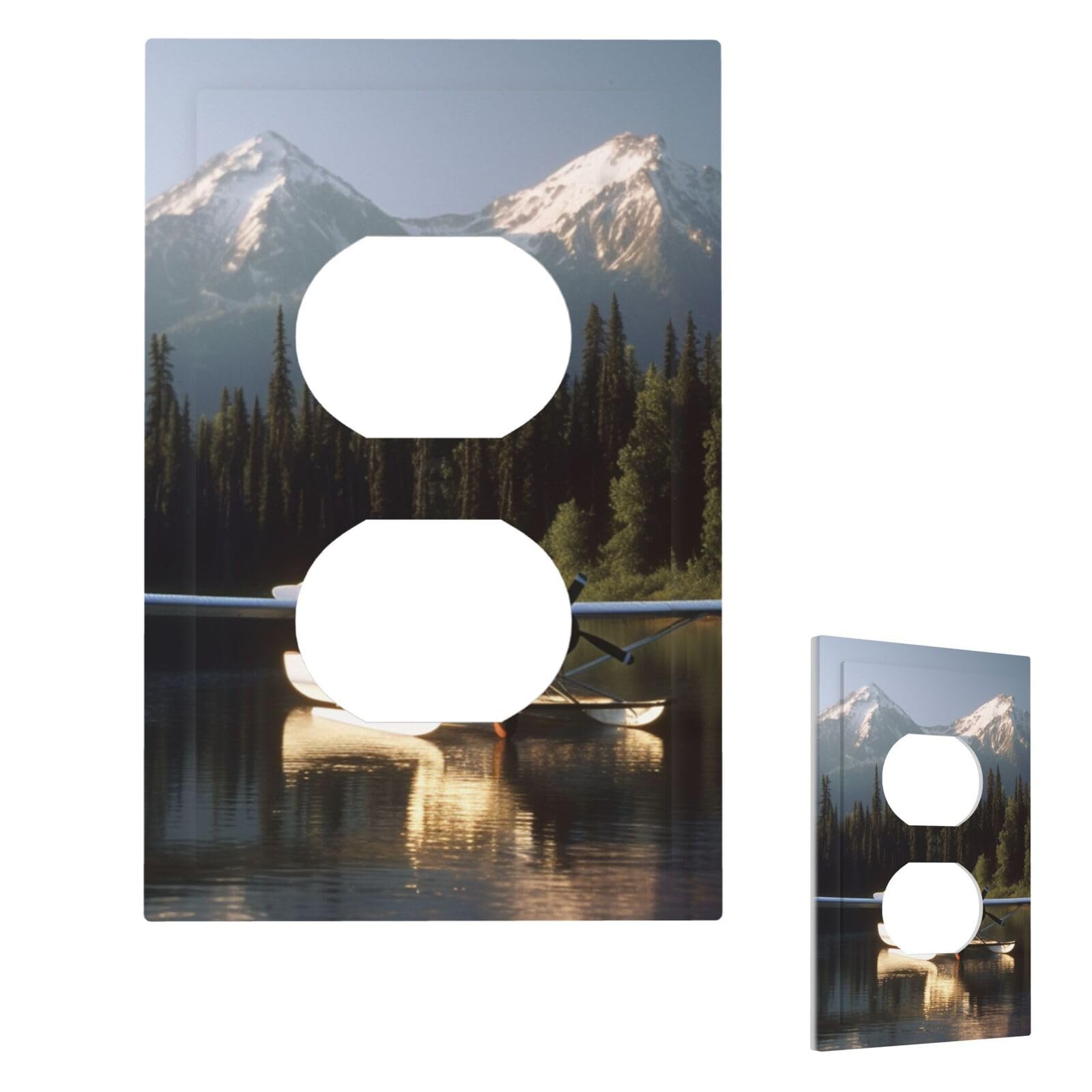 Airplane On Lake Wall Plate Cover Modern Decorative 1 Gang Light Switch Cover Unbreakable Receptacle Outlet Covers For Living Room Bedroom Home Decor Duplex