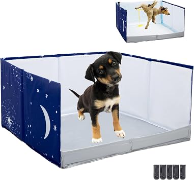 Dog Litter Box with High Walls,Pee Pad Holder Tray for Indoor Dog Potty,No Assembly,No Spill,Waterproof,Easy to Clean,Portable for Travel Blue Star, S-23.6Lx23.6Wx12H