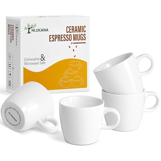 Porcelain Espresso Cups Set of 4, 3.5 oz Small Coffee Mugs, White Demitasse Cups Perfect for Espresso Machine and Coffee Maker, Microwave Dishwasher Safe Espresso Cups