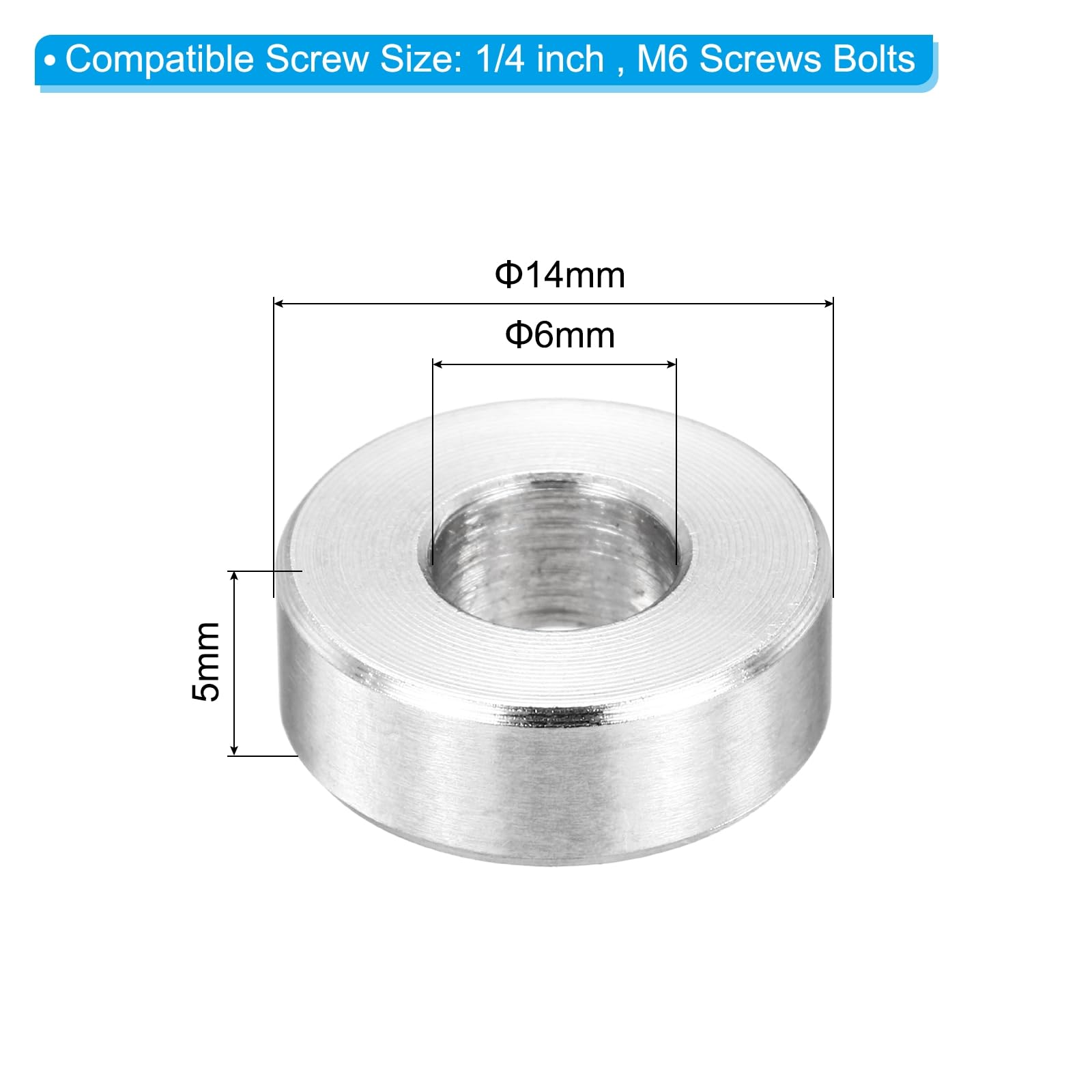 PATIKIL M6 Stainless Steel Spacers, 12Pcs Metal Spacer 6mm ID x 14mm OD x 5mm L Screw Standoff for 1/4" or M6 Screw - Image 2
