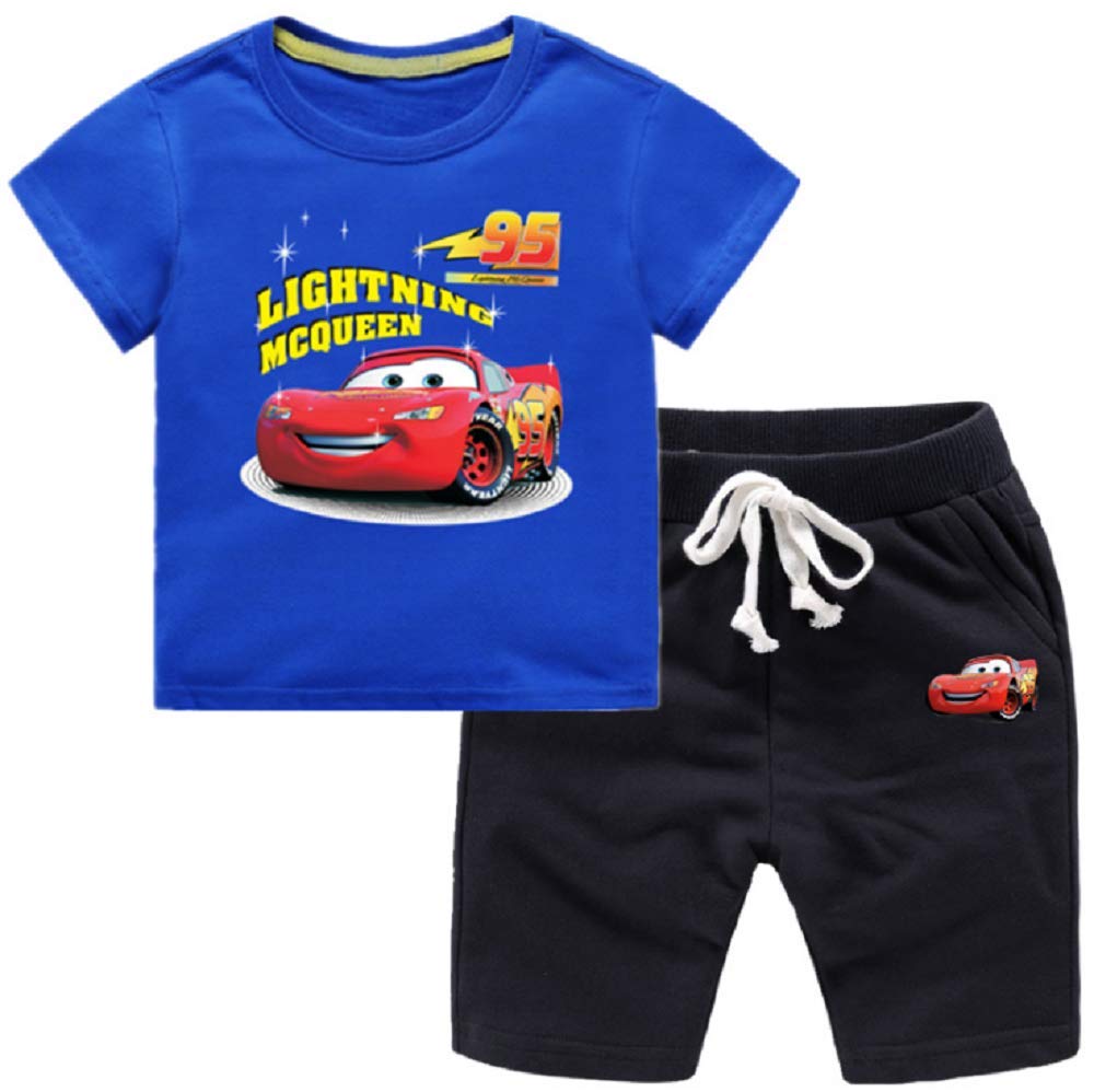 Original Forms Boys Lightning McQueen Cars 2PC Shirt Set Featuring with Short Athletic Pant for 1-8Years