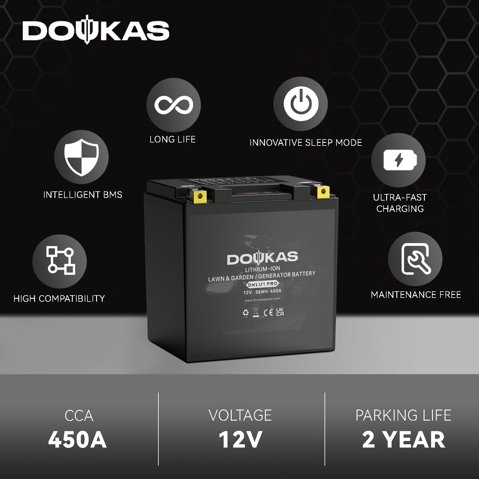DKLU1 PRO Batterie au lithium LiFePO4 pour tondeuse à gazon, générateurs 12 V 3,2 Ah 450 CCA, compatible avec tracteur de jardin, convient pour Craftsman, John Deere, Cub Cadet, Husqvarna