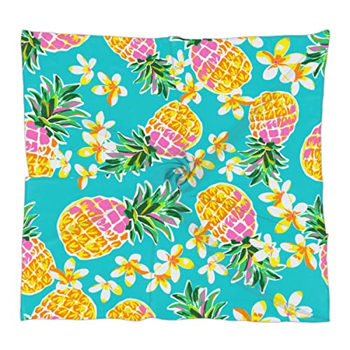 Tropical Pineapple Square Silk Hair Scarf for Women, Lightweight Summer Head Scarf for Girls Wedding Travel Yoga Handkerchief Shawl Sunscreen Scarves Hair Accessories 23.6 Inches