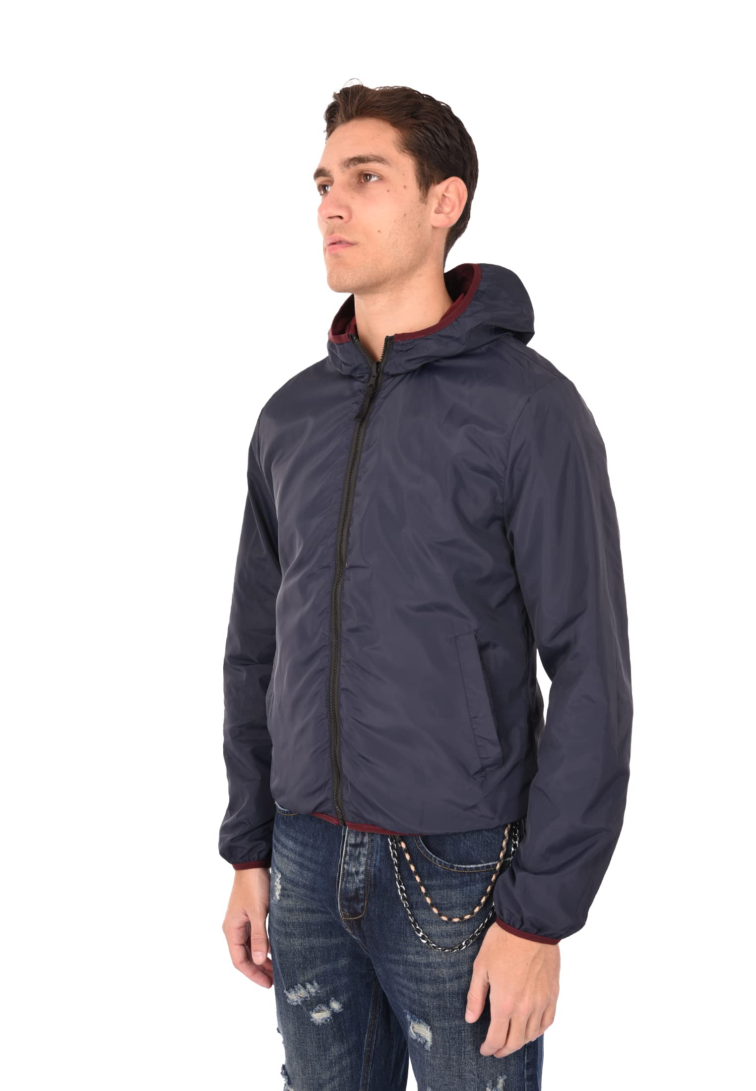 Kurtka męska wodoodporna podwójna twarz wiatrówka przejściowa slim Fit, Bordeaux, 3XL