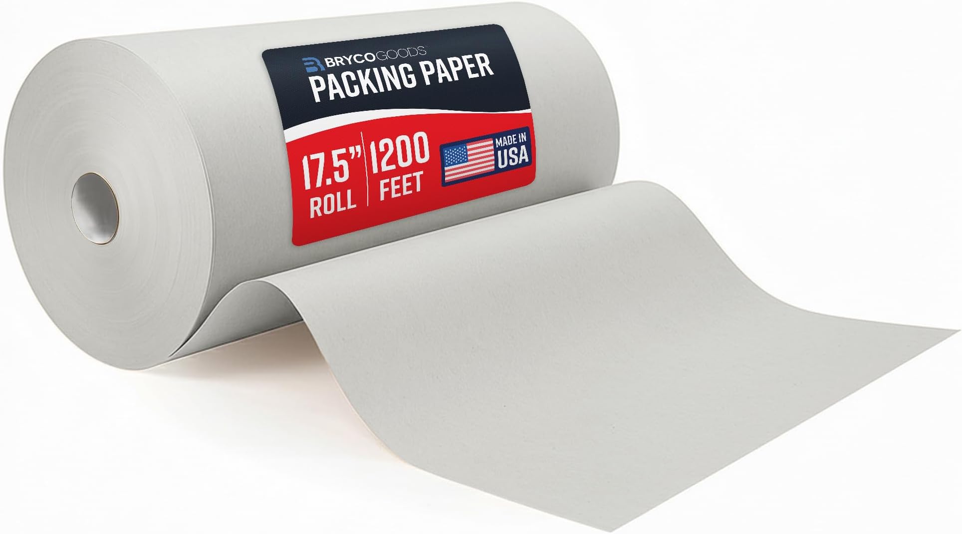 Bryco Goods Large Newsprint Packing Paper Roll - 1000'L x 18"W (700 Sheets 17" Long Equivalent) - USA Made - Newspaper Paper - Packaging, Storage, Shipping & Moving Supplies