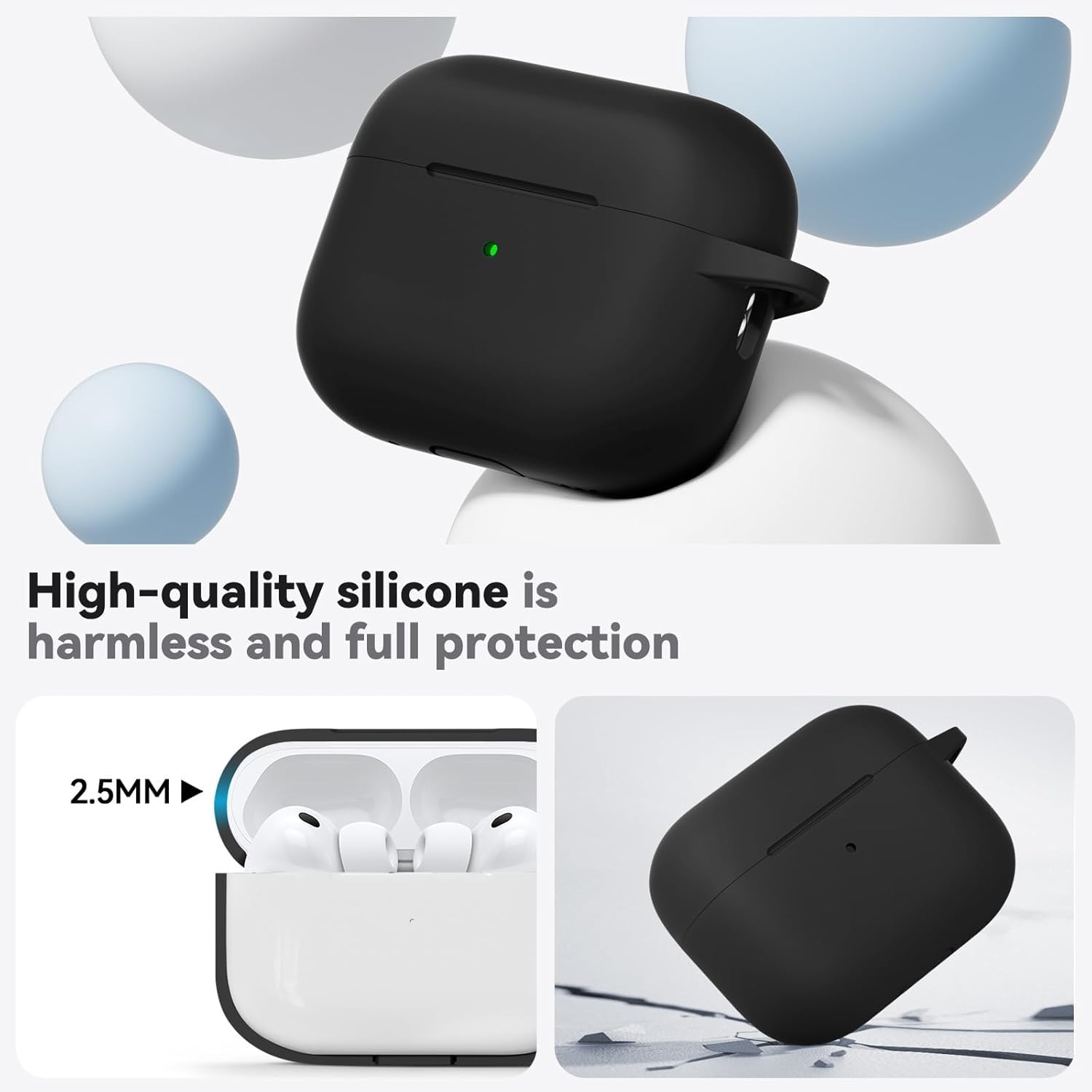 Meyaar Soft Silicone Case for AirPods Pro 3 (2025), Black — Amazon image 2