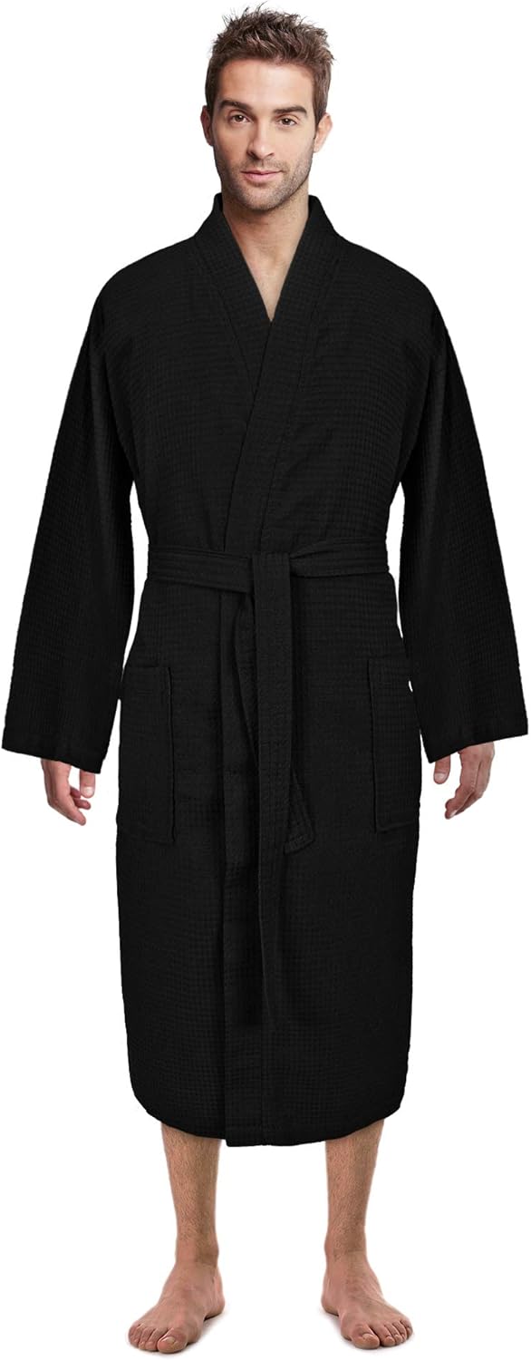 Turkish Linen Waffle Knit Lightweight Kimono Spa & Bath Robes for Men - Quick Dry - Soft
