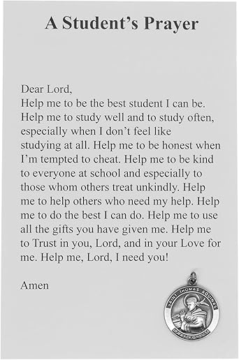 St. Thomas Aquinas Medal and A Students Prayer Holy Card | 1" Silver Tone Medal | Devotional Holy Card | Catholic Gift | Made in the USA
