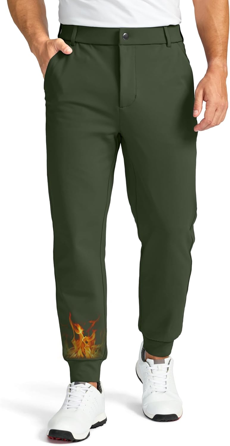 Soothfeel Mens Fleece Lined Golf Joggers with Pockets Slim Fit Stretch Sweatpants Dress Work Travel Warm Winter Pants for Men