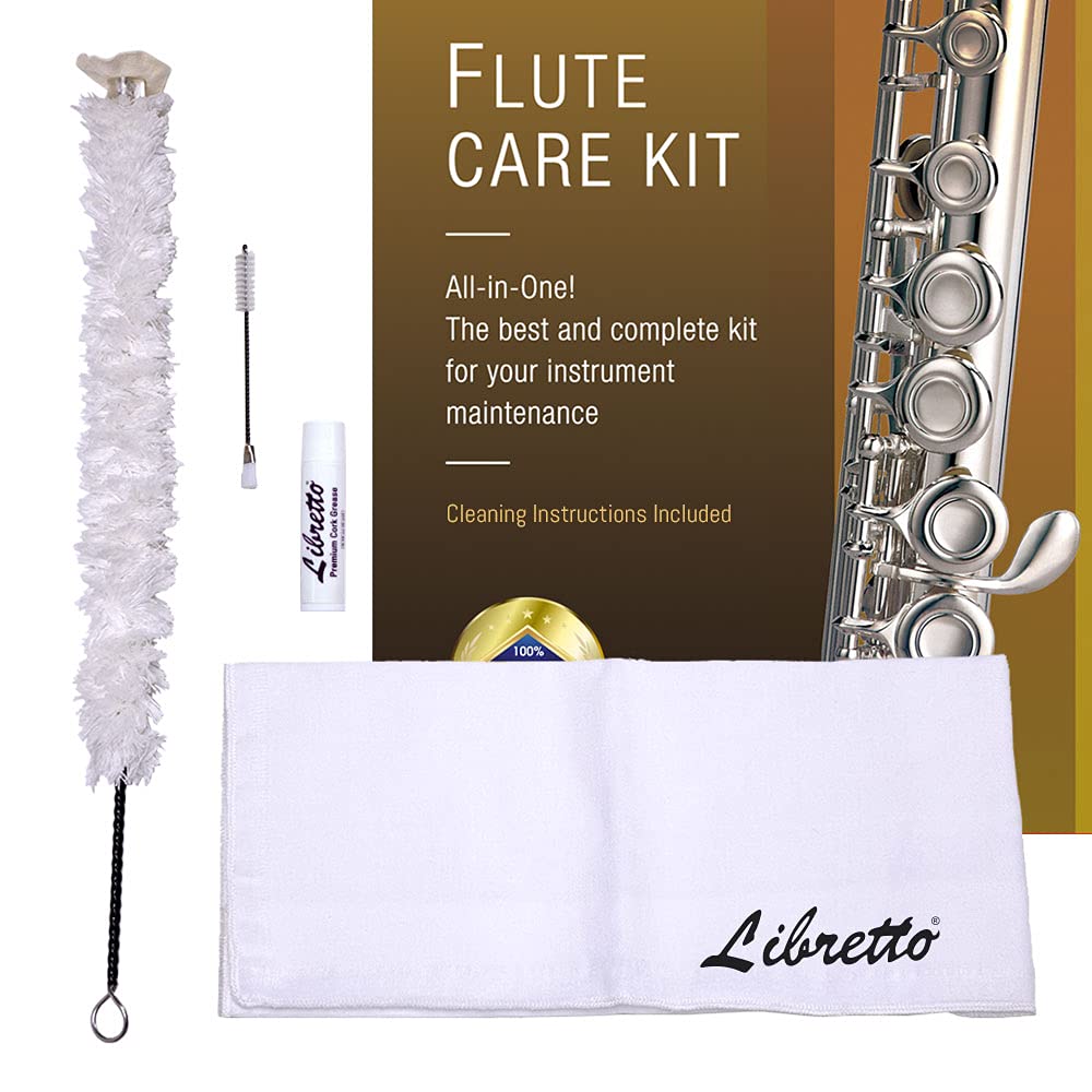 Libretto Flute All-Inclusive Cleaning & Care Kit: Cleaning Swab + Dust Brush + Cleaning Cloth + Pad Dryers + Premium Cork Grease for Piccolo, Great Maintenance Kit to Extend Life of Your Flute