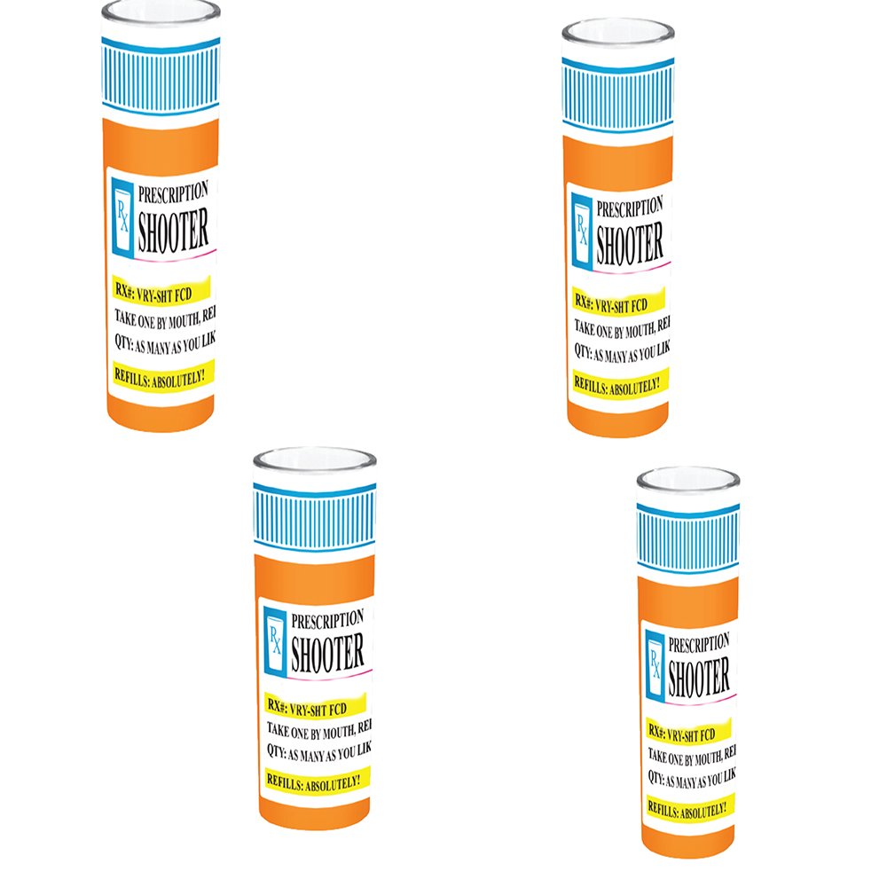 Shot Glasses Funny Prescription Rx Pill Bottle Shot Glass, Set of 4, 4 oz, Novelty Gag Gifts for Men Vodka, Whiskey, Tequila