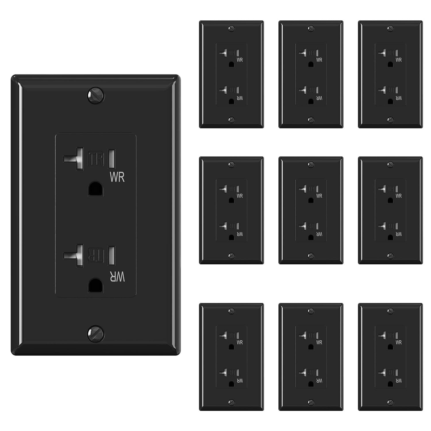 ELEGRP Glossy White Decorator Wall Receptacle Outlets, TR Tamper Resistant & WR Weather Resistant Outlet, 20 Amp Electrical Outlets, Self-grounding, 125V, 2 Pole 3 Wire, 5-20R, UL Listed, 20 Pack