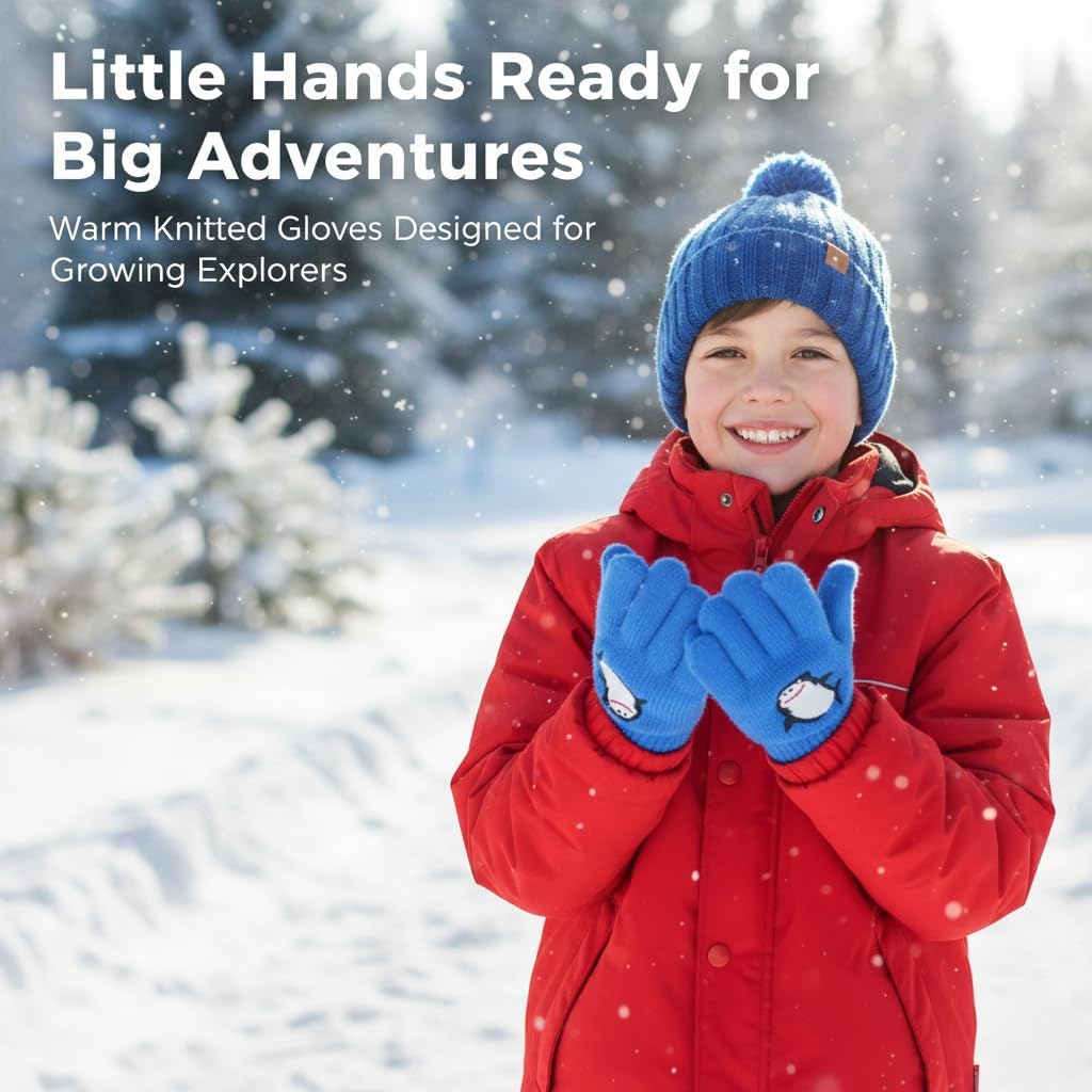 Kids Boys Gloves Winter Warm Thermal Magic Gloves Kids Stretchy One Size Fit Embroidered Motifs Gloves Best For Age 5-13 Yrs