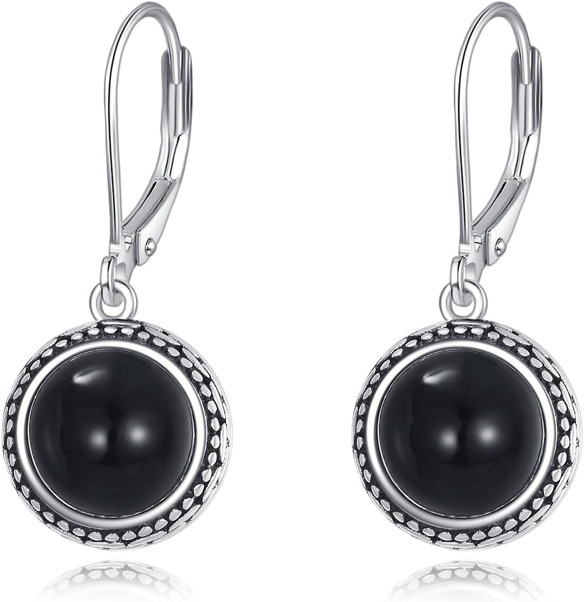 VONALA 925 Sterling Silver Black Onyx Leverback Earrings Vintage Dangle Drop Jewelry Gifts for Women