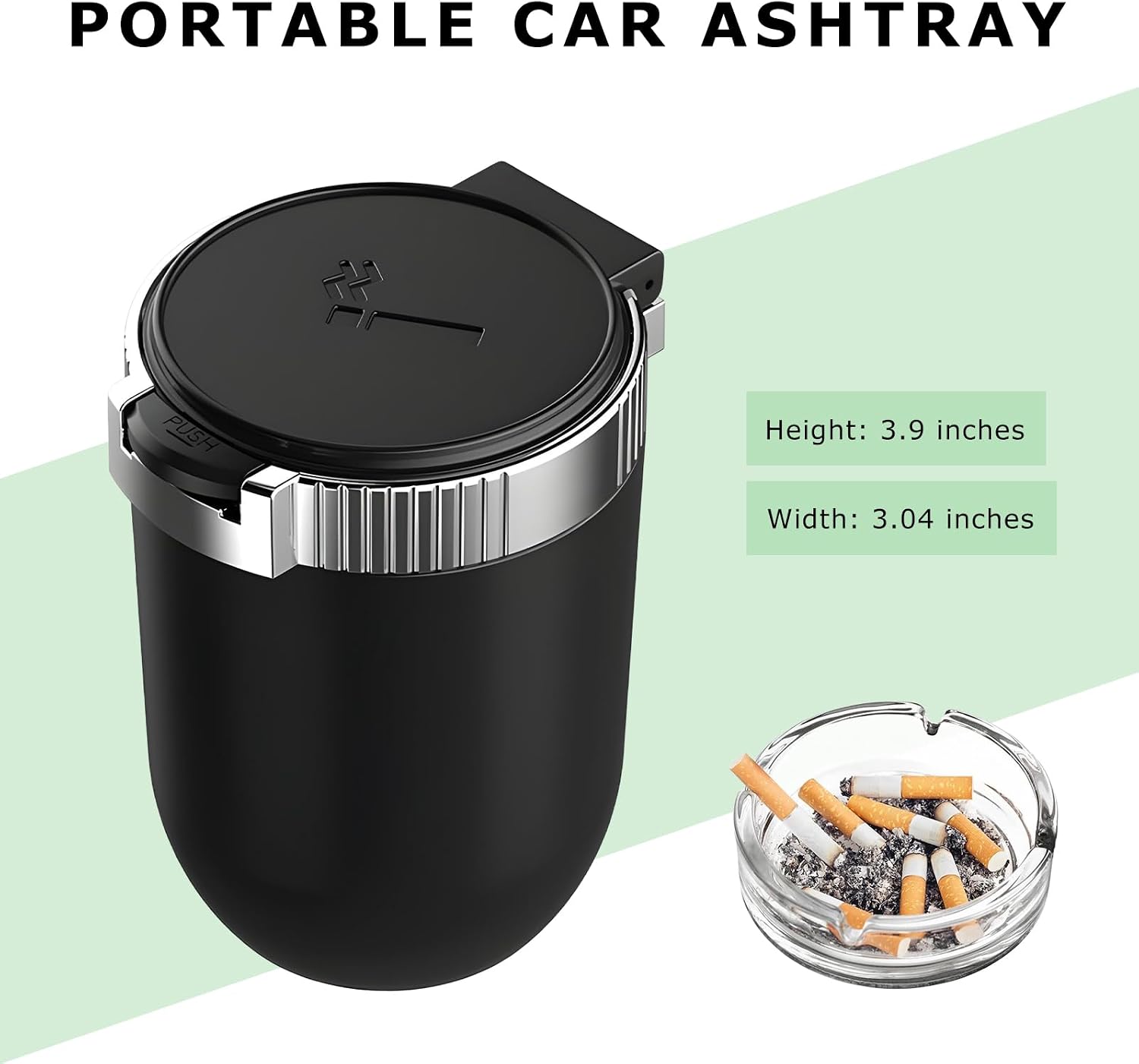 Car Ashtray with Lid, Smell Proof Stainless Steel Cup Holder Ash Tray with LED Light, Detachable Ashtray Portable Trash Can for Vehicle Home Office, Car Accessories (Silver) image 2