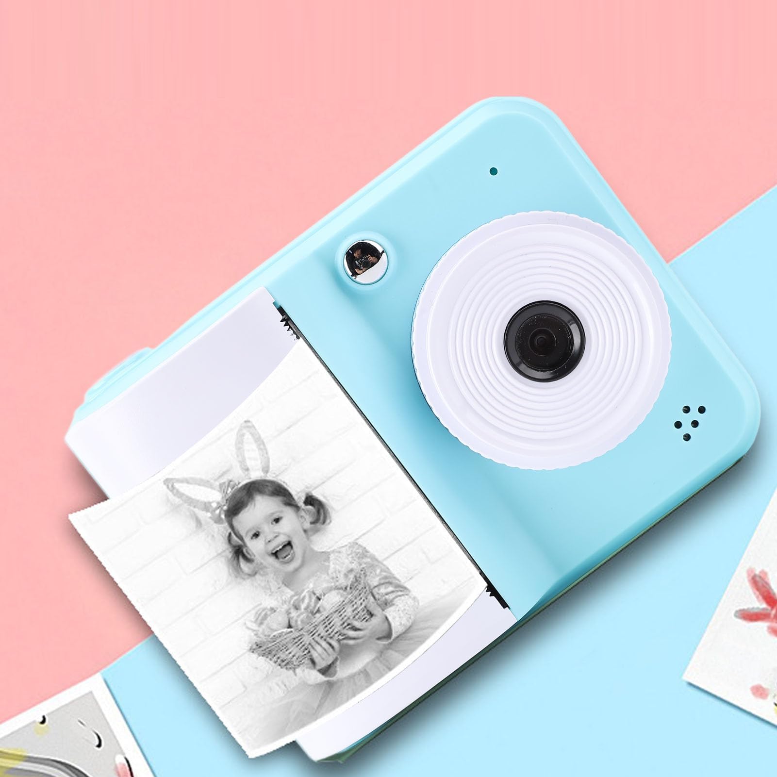 Sofortbildkamera, 48MP 1080P HD Sofortdruck Digitalkamera mit 2,4 Zoll Bildschirm, Tragbare Reisekameras, Thermodruck mit Druckpapier für Selfies (Blue)
