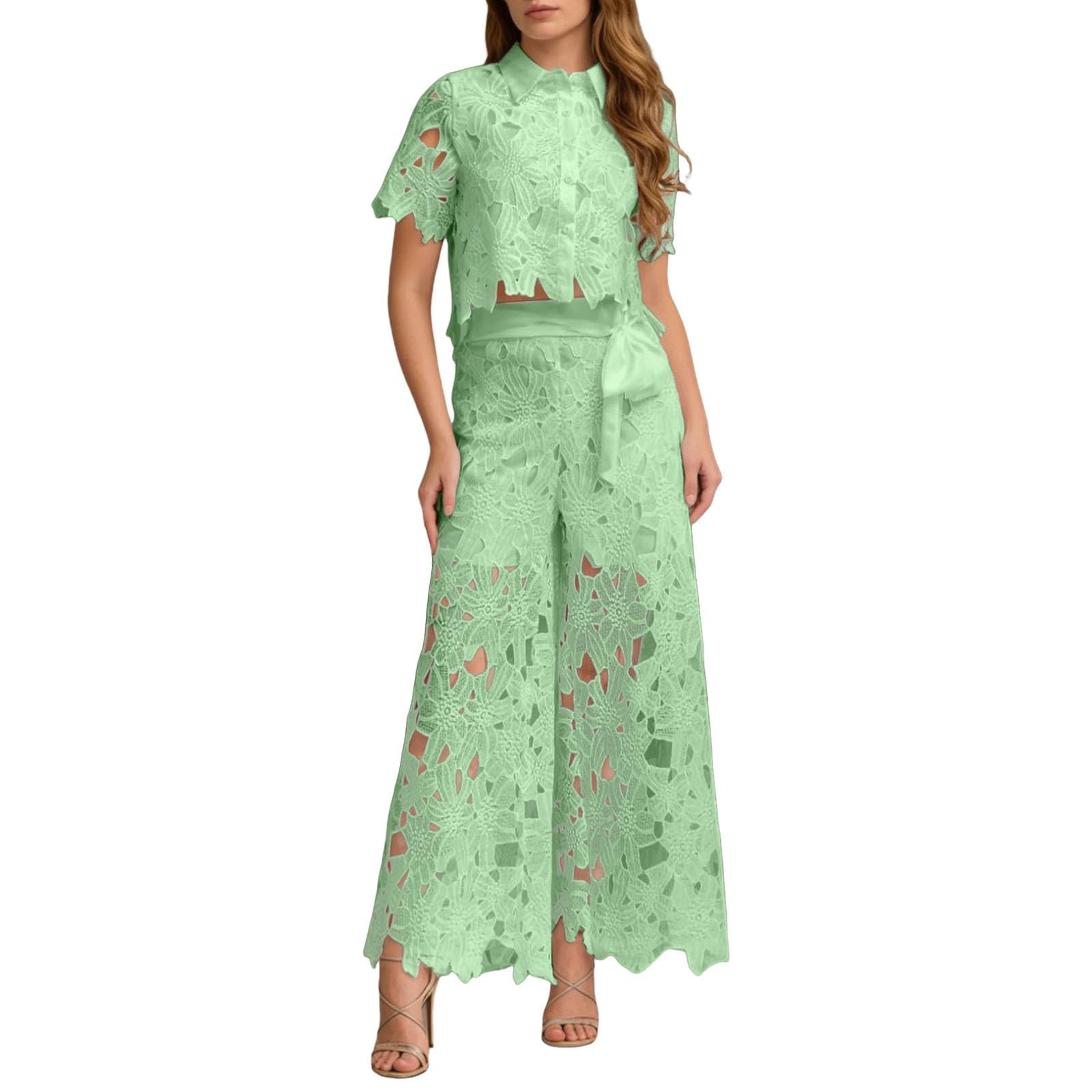 Set da 2 pezzi in lino da donna, top con maniche a pipistrello, scollo rotondo e orlo asimmetrico, pantaloni con vita alta e gamba larga, perfetto per l'estate e tutti i giorni