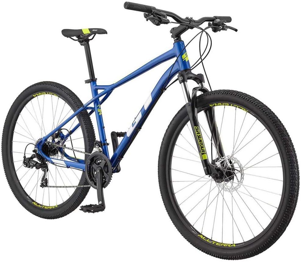GT Aggressor Sports 29" Hardtail MTB bike | Mountain Bicycle with Tektro disc brakes and suspension fork | Lightweight aluminium alloy bike with 21-Speed Tap Shifters - Frame Size Large - Blue