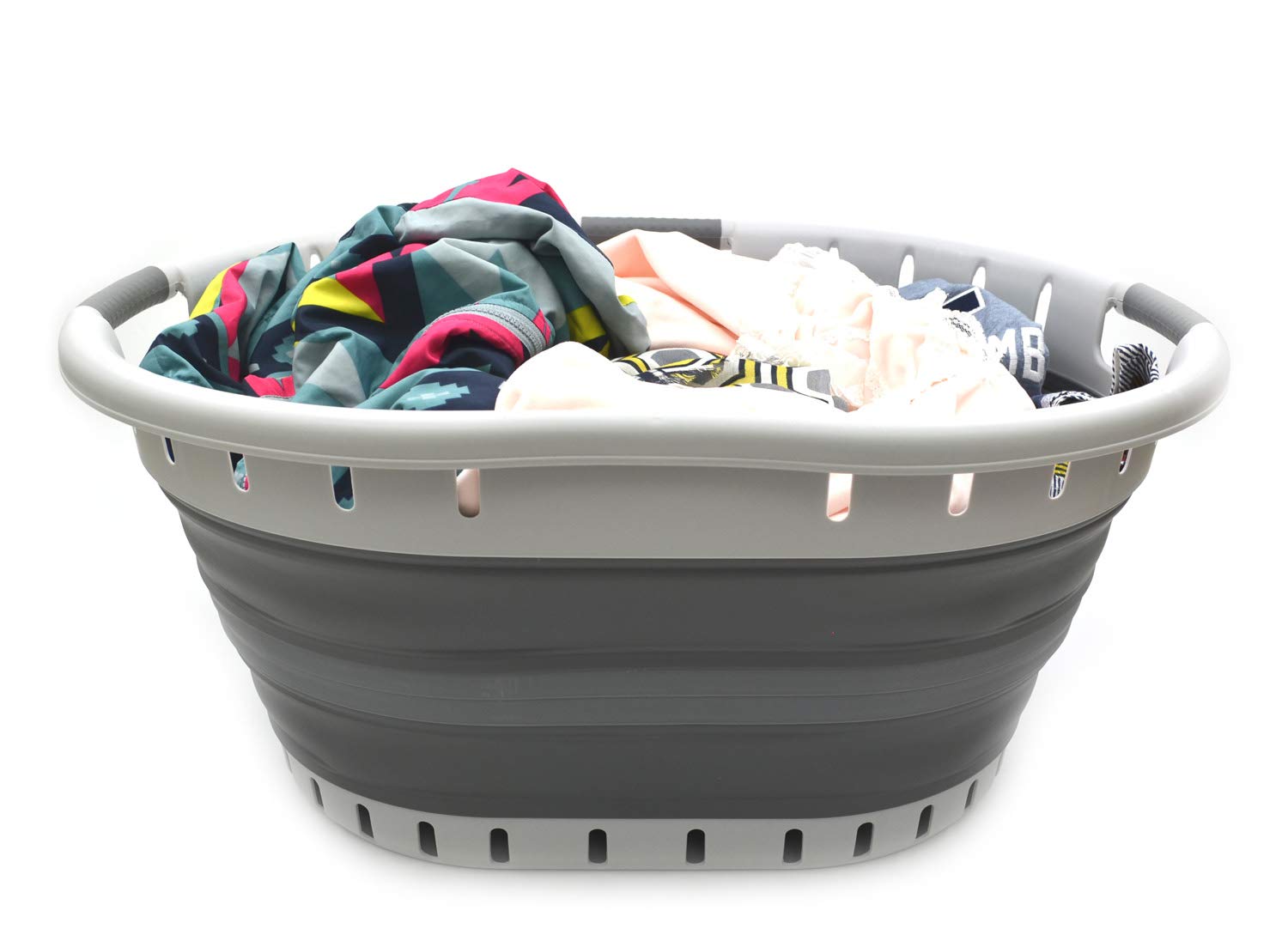 Panier à Linge Pliable SAMMART 35L Avec Roulettes Et Poignées - Blanc/Gris, Gain De Place