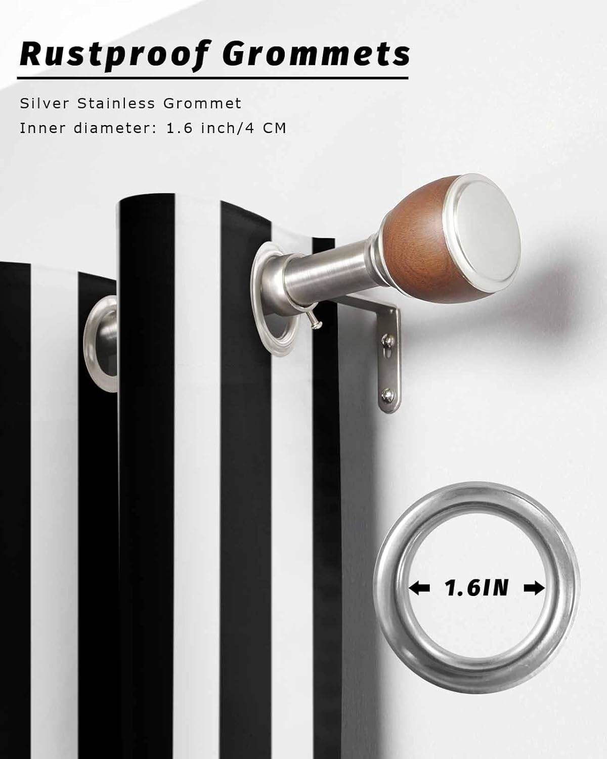 Striped Outdoor Curtains for Patio Waterproof Weatherproof,Black and White Outdoor Curtains,Sun Blocking Privacy Grommet Outside Curtains Weighted Drapes for Gazebo Porch Pergola,1 Panel,54W x 95L