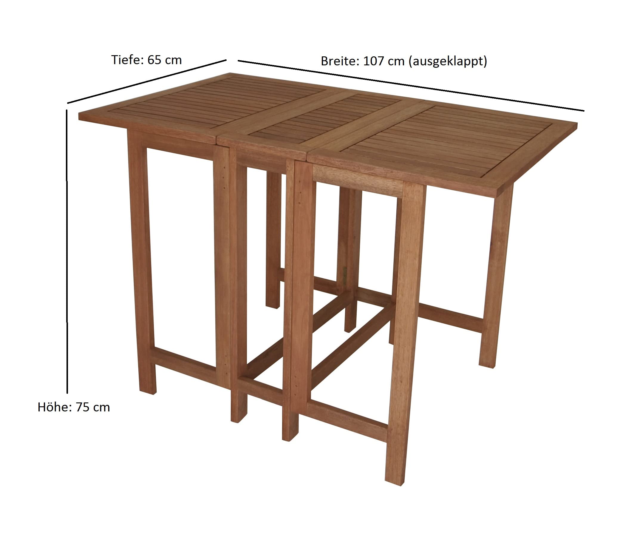 Doppel Klappentisch Balkon Tisch 107x65x74cm rechteckig, Eukalyptus geölt, braun, FSC®-Zertifiziert