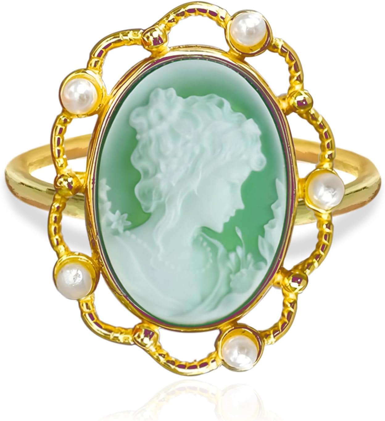 Vintage Cameo Ring for Women, 925 Sterling Silver Rings Open Adjustable, Old Style Agate Carved Cameo Silhouette Ring