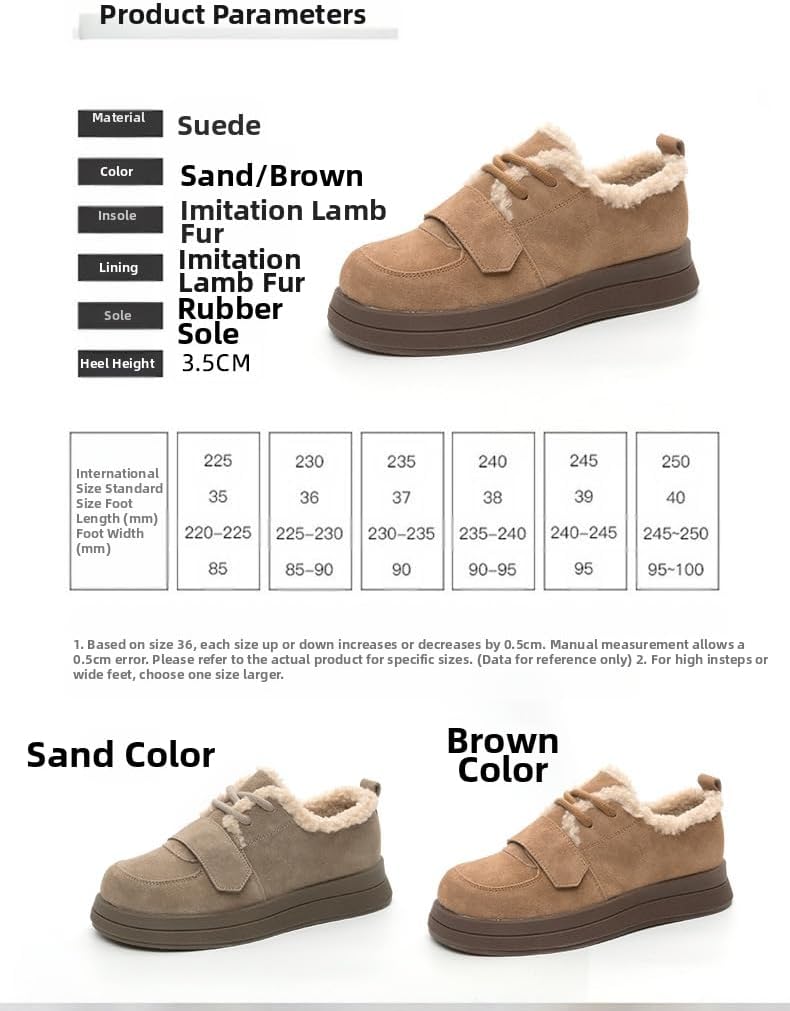 Women's Fur Lined Snow Boots, Suede Ankle Boots with Non-Slip Sole, Lace-Up Winter Shoes with Hook and Loop Strap