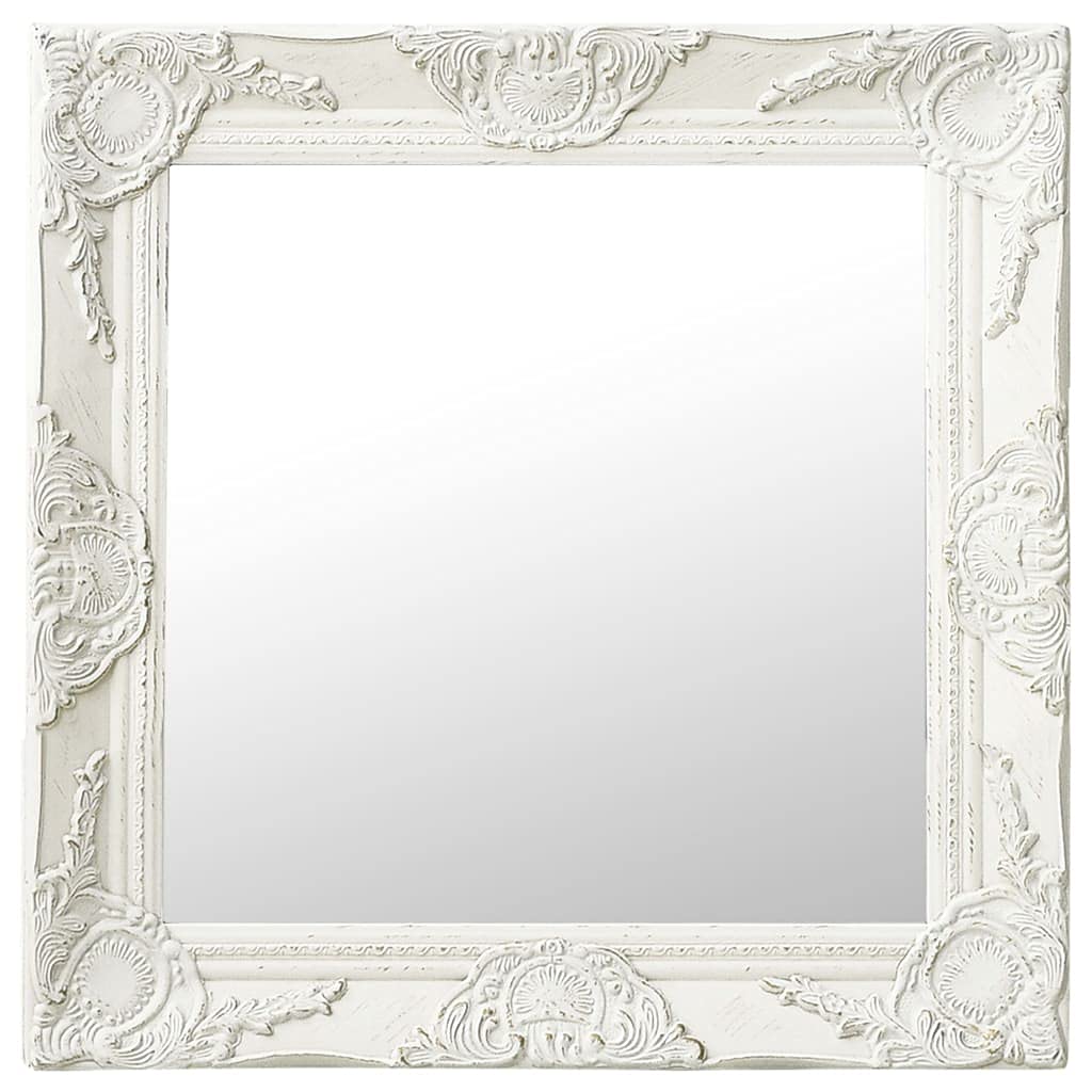 Specchio da parete bianco con bordo smussato, stile barocco, 50 x 50 cm, cornice decorativa in legno anticato, pronto da montare