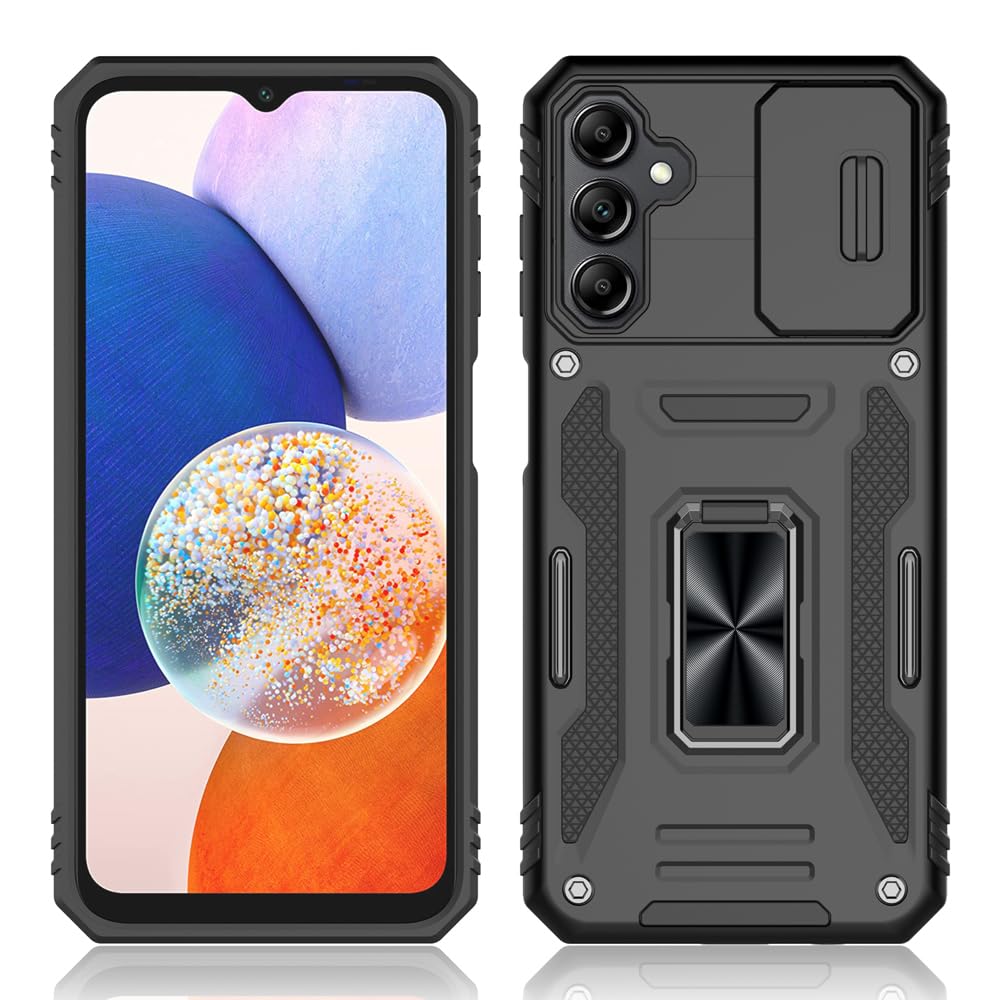 SYONER for Samsung Galaxy A14 5G Case, Shockproof Phone Case & Sliding Camera Cover & Ring Holder Kickstand with Screen Protector for Samsung Galaxy A14 5G (6.6