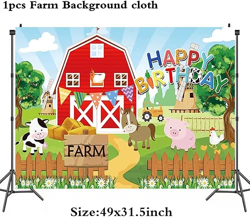 Miniatura 3 de 36 suministros para fiestas temáticas de granja, incluyen centros de mesa de animales de granja, tela de fondo de granja y globos de látex de